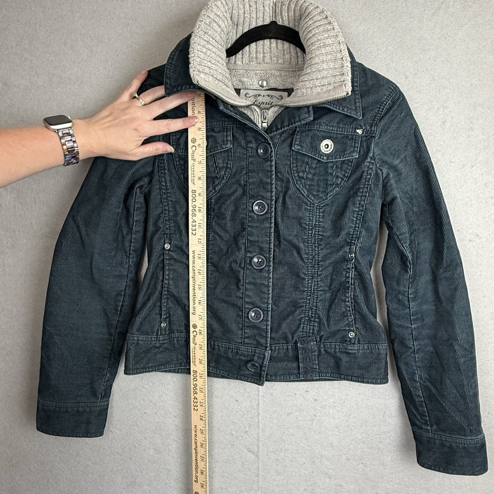 Vtg Esprit Teal Corduroy Trucker Jacket Removable Lambswool Dickey Y2K Size‎ S - Picture 5 of 16